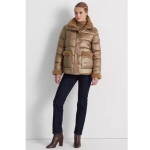 Lauren Ralph Lauren Metallic Gold Women Puffer Jacket size M New with tag